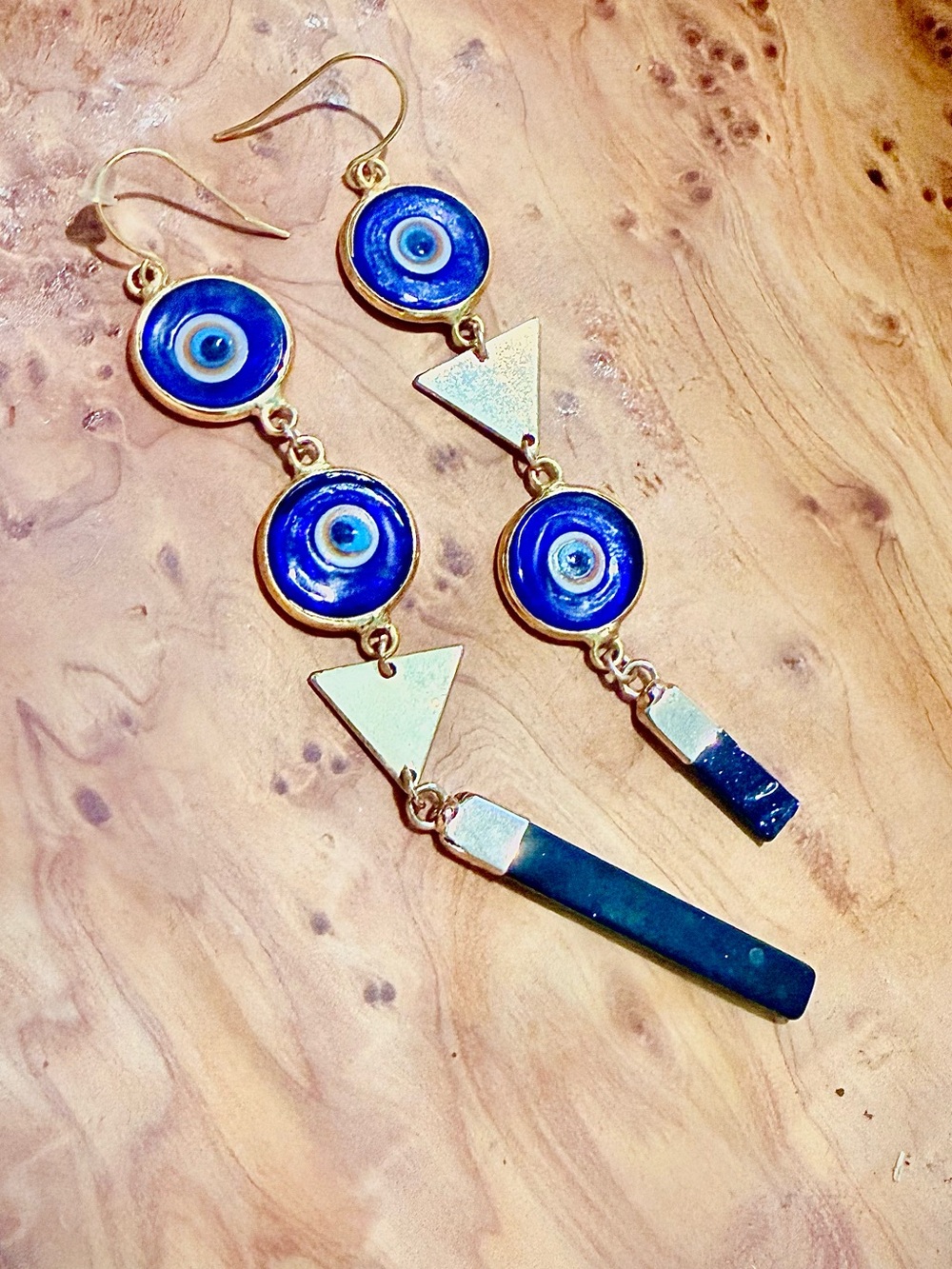 Fierce Forward ‘I Am the Good Energy’ Evil Eye Drop Earrings w Blue Goldstone - Picture 5 of 5